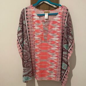 Valerie Stevens Coral and Teal Patterned Tunic